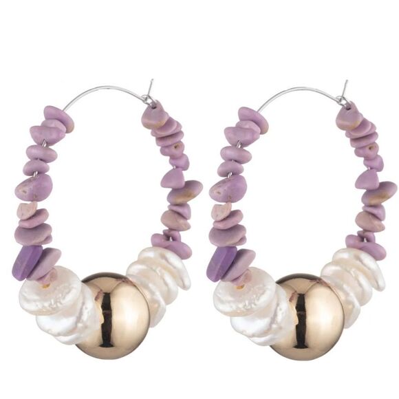 Dannijo Sakora Lavender /Pearl Discs Gold Toned Hoop Post Earrings w/Box. New! - Picture 1 of 6